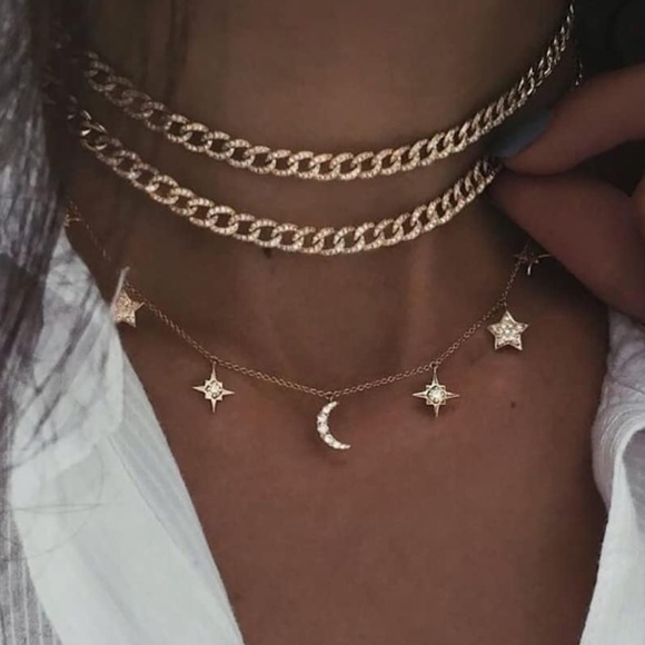 Free People Gold Chain Moon Star Necklace choker